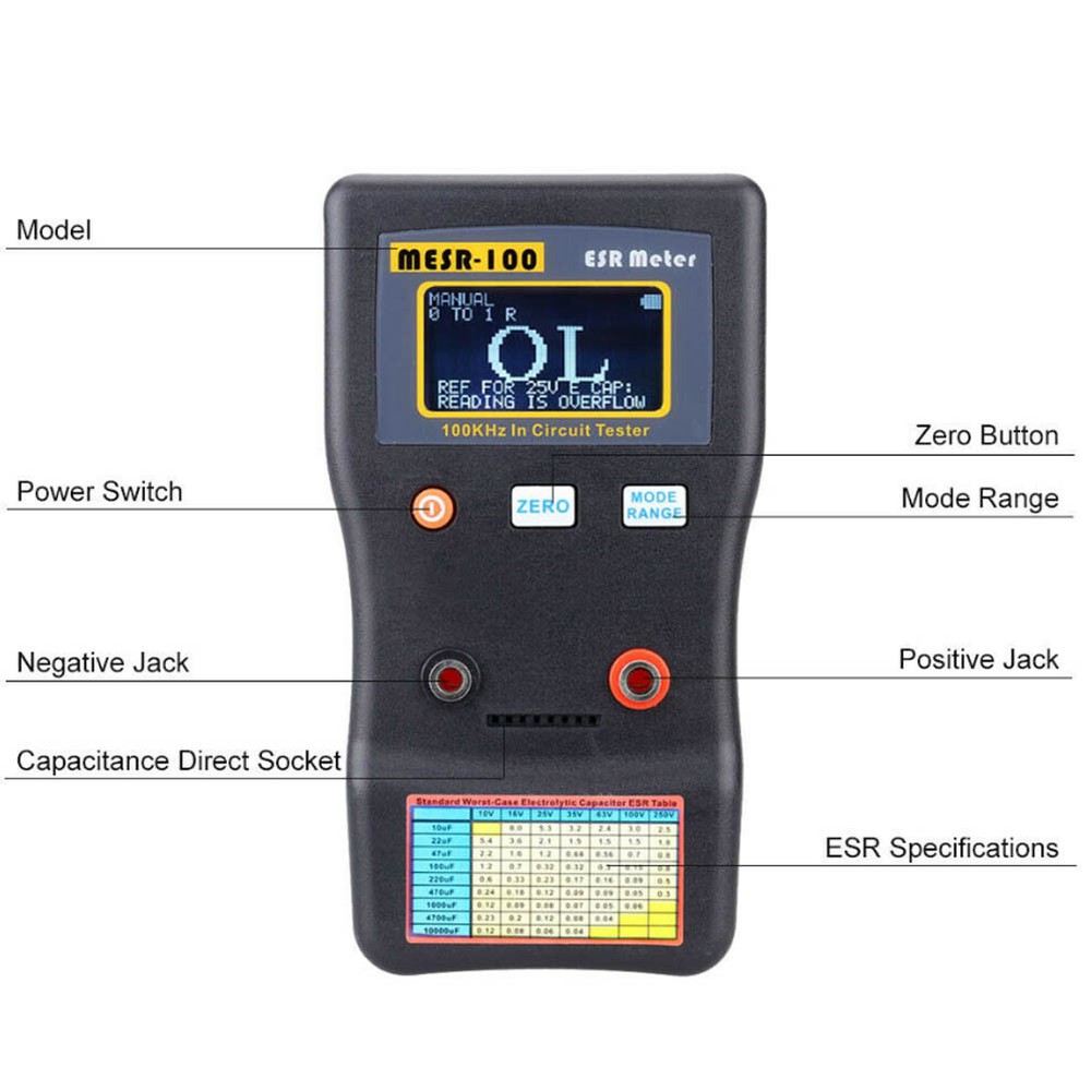 MESR-100 V2 Automatic Range Switching, ESR Meter Capacitor Tester, Low Ohm Me...