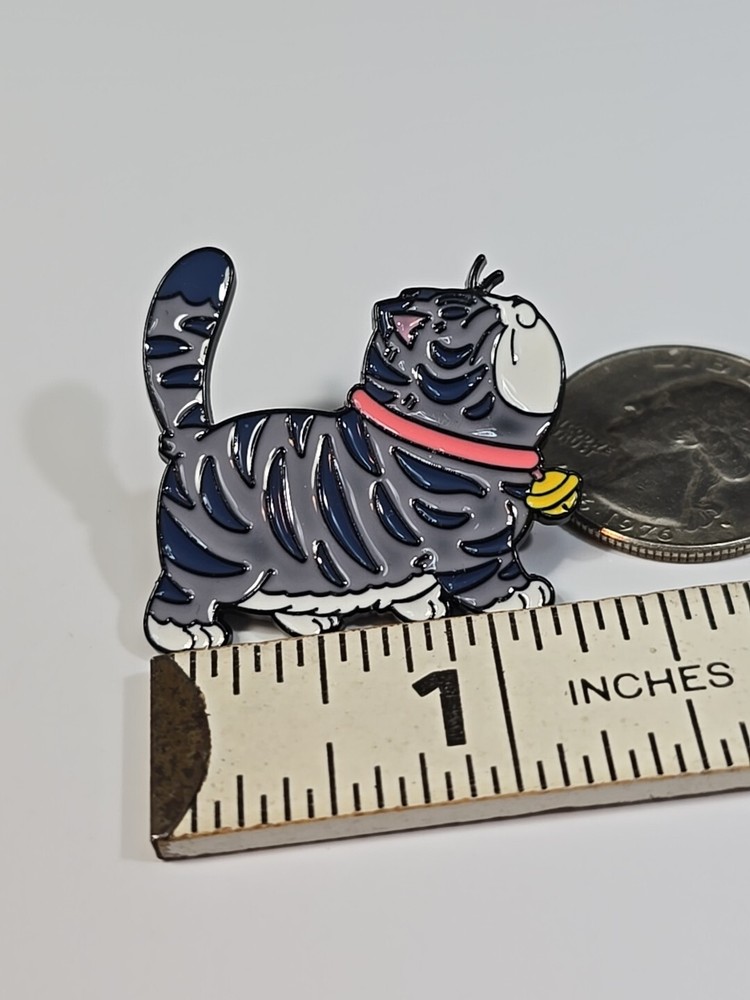 Cute Gray Cat With Tail Up Lapel Pin