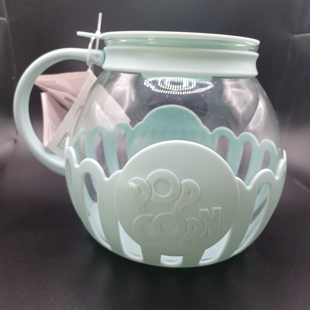 Ecolution Micro-Pop Microwave Glass Popcorn Popper Mint Green Lid Bowl
