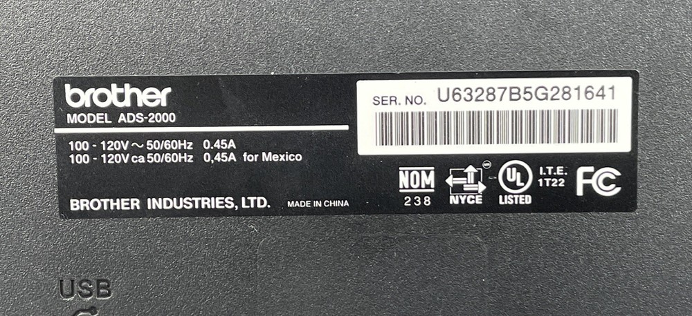 Brother ADS-2000, Black, Color Duplex Document Scanner, Tested Working