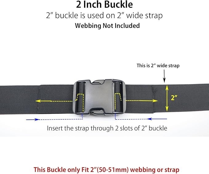 2 Inch Adjustable Plastic Side Release Buckles Heavy Duty 2 Sets Black Strap