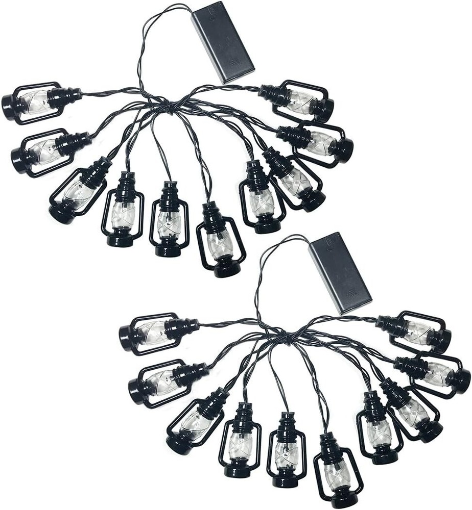 BANBERRY DESIGNS Black Lantern String Lights - 10 LED Lighted 3" Lanterns - 2PK