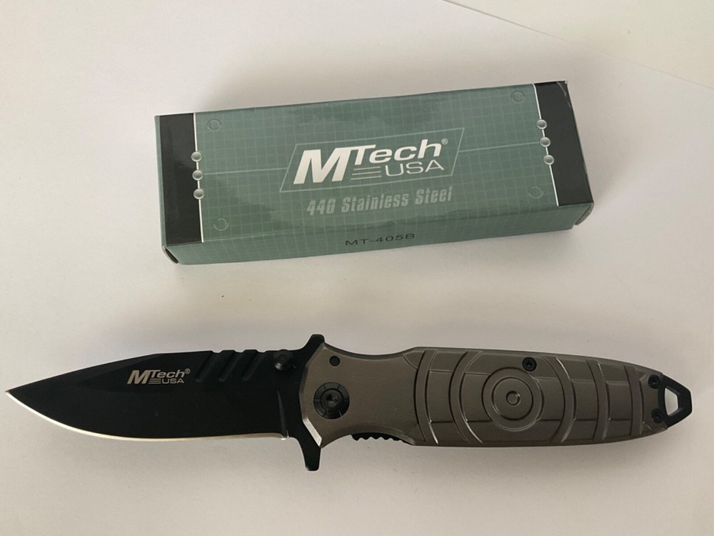 M-Tech Tactical Folding Knife Circle Pattern Handle in Gunmetal Grey MT-405B
