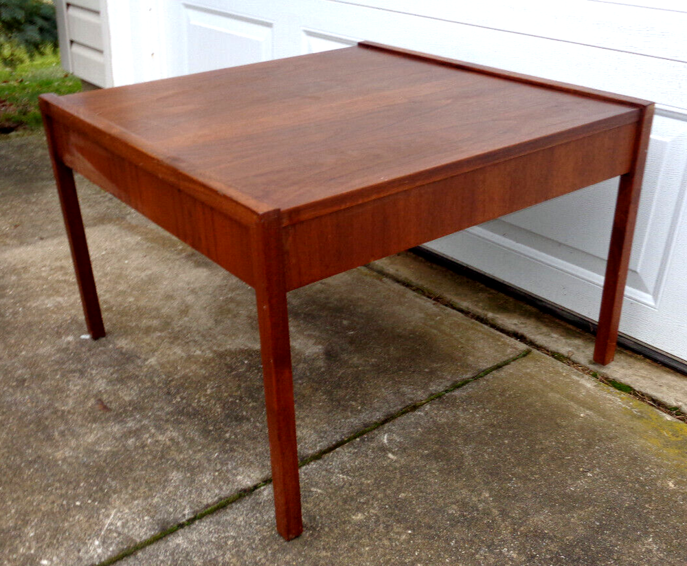 MID CENTURY MODERN WALNUT LARGE SIDE TABLE, COFFEE TABLE, EDWARD WORMLEY? SOLID.