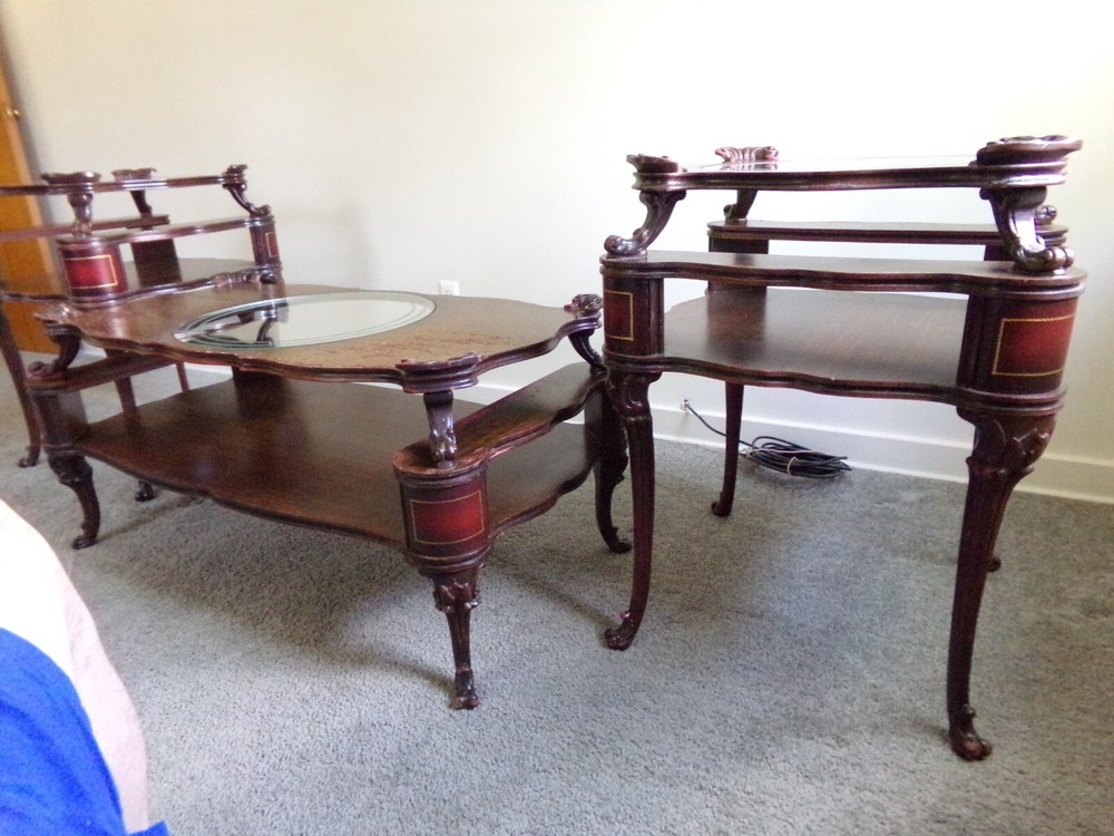 1940'S ANTIQUE COCKTAIL TABLE WITH SIDE TABLES