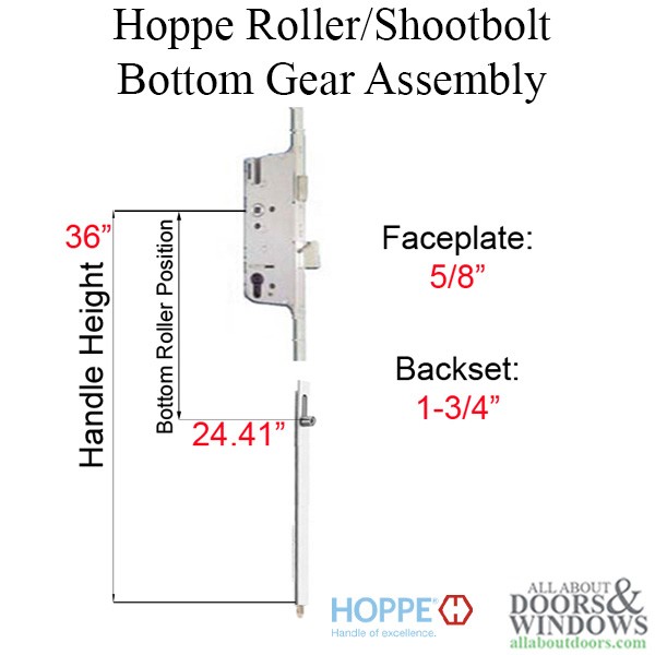 Hoppe 16mm Manual Gear 45/92 Roller-Shootbolt Roller@24.41" 1/2"D/B