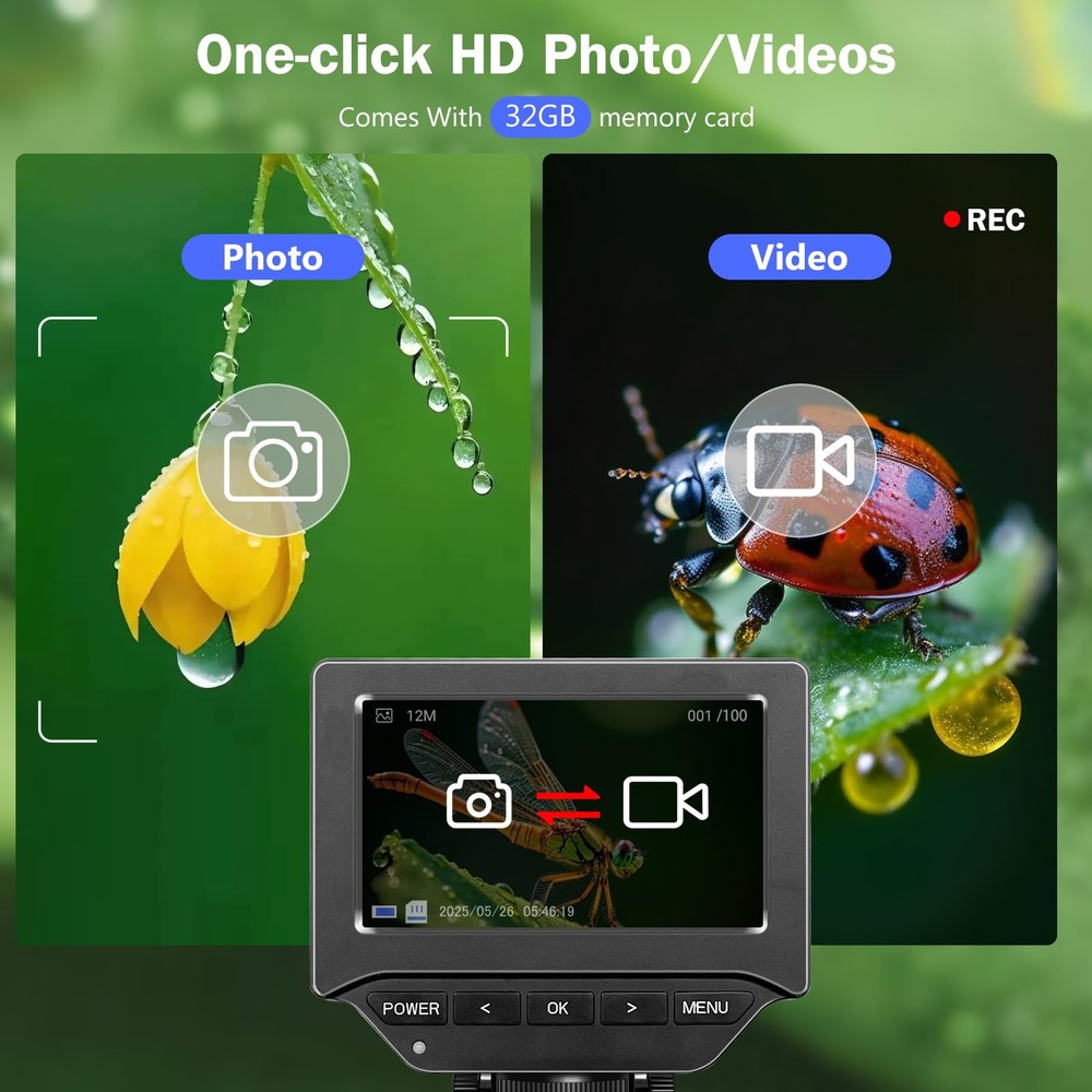 MoreDisp Digital Microscope,4.3" Coin Microscope with Black