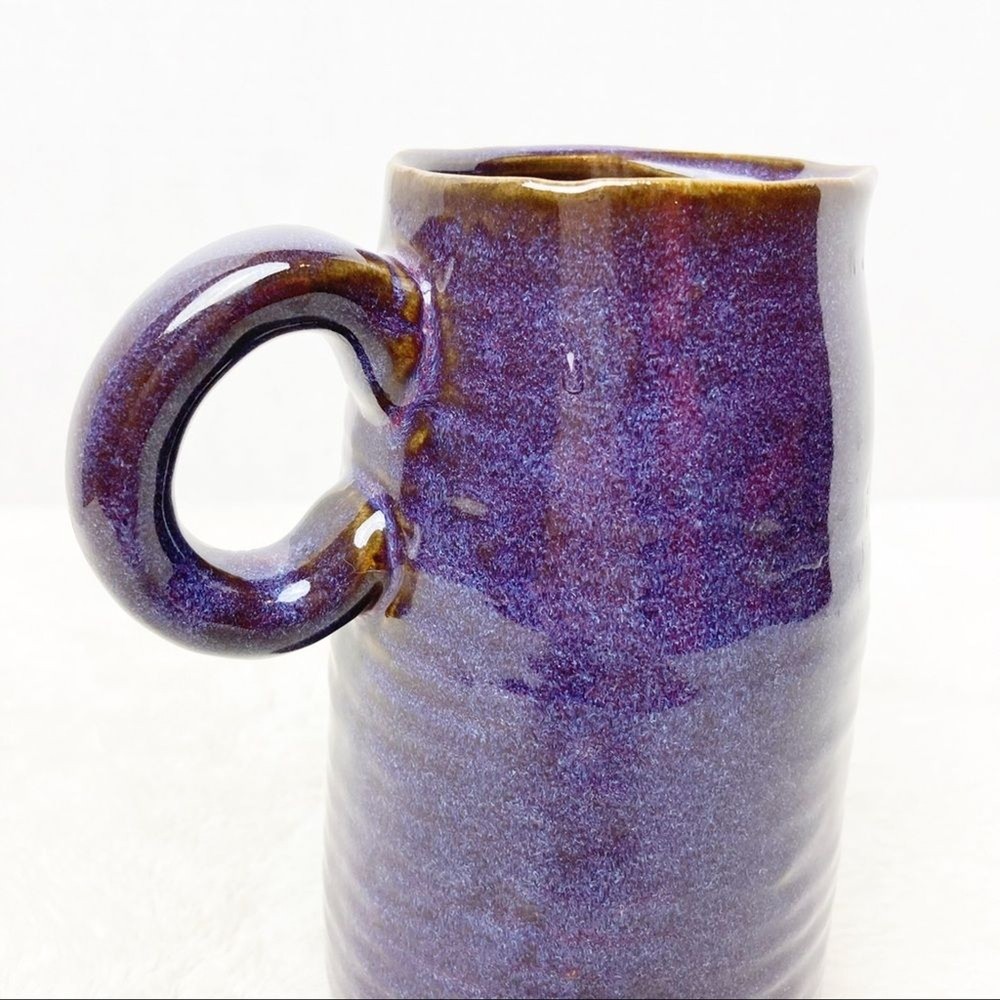 Ceramic pitcher vase blue brown glaze