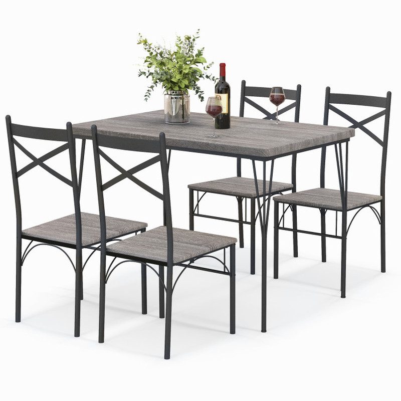 5 Pieces Dining Table Set with Metal Frame for Kitchen Dining Room