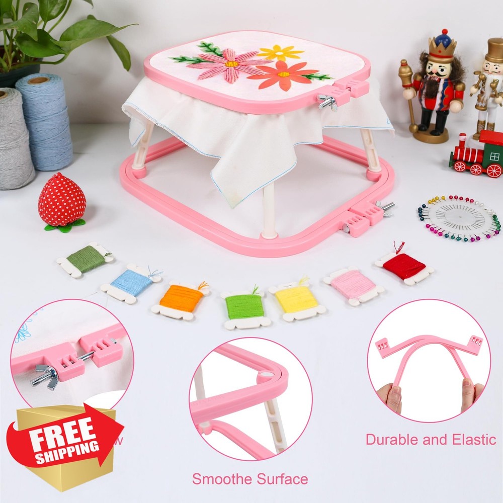2-Layer Embroidery Frame Stand Adjustable Pink Small