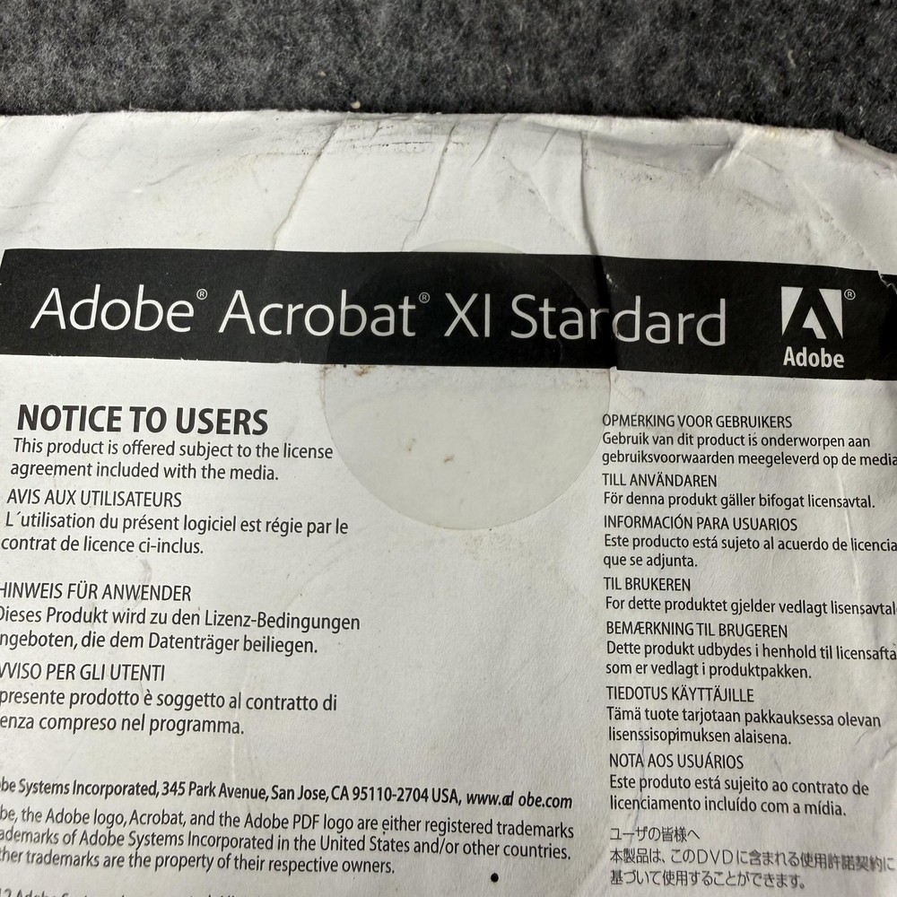 Adobe Acrobat XI Standard Windows DVD-ROM Install Disc For Bundles Only Software