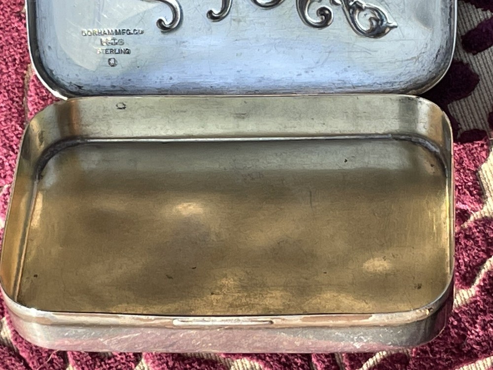 Antique Gorham Sterling Silver Solace Snuff Box. 1890.
