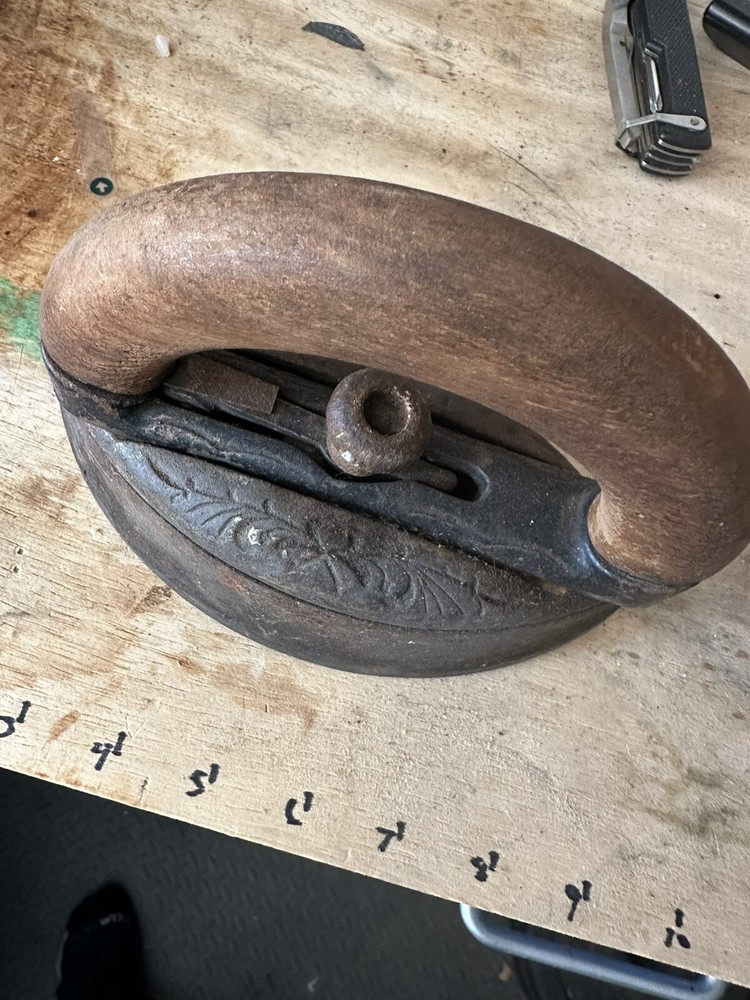Vintage Sad Iron With Wood Handle