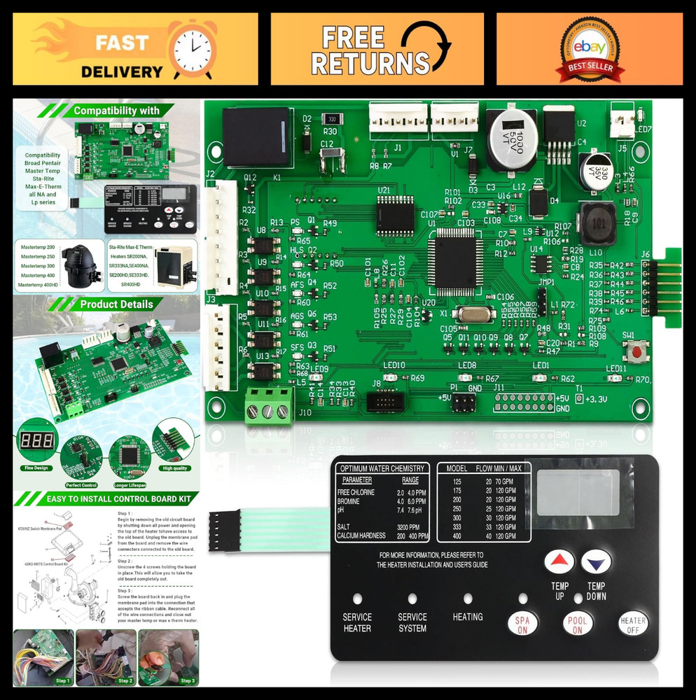 Upgrade Control Board Kit Replacement for Pool & Spa Heater - Fits MasterTemp, M