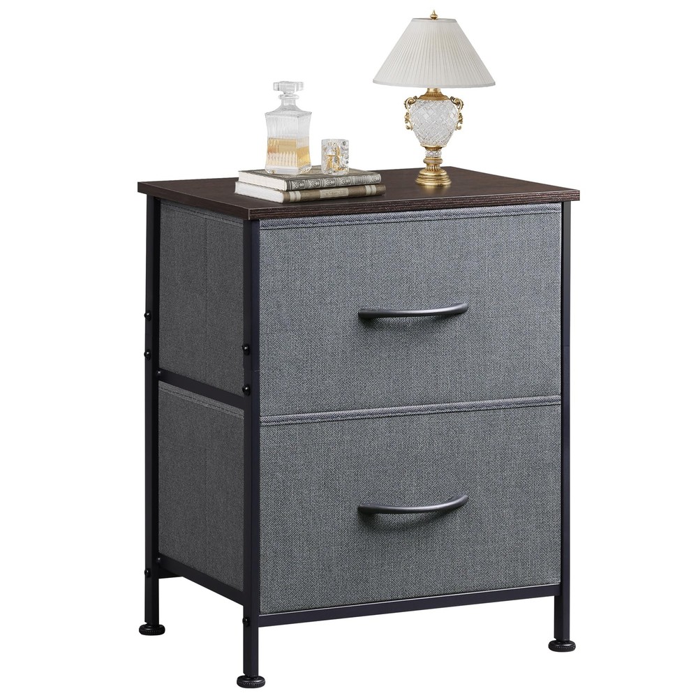 WLIVE 2-Drawer Nightstand Bedside Table with Fabric Bins, Dark Grey