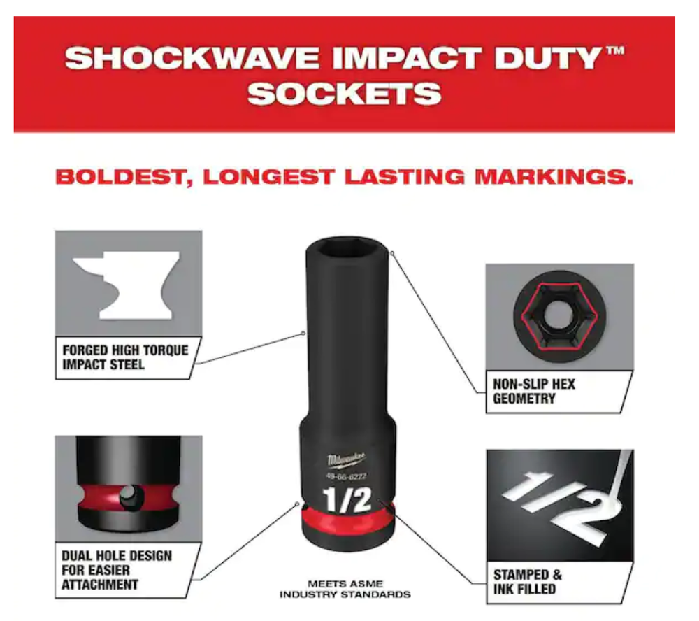 Milwaukee SHOCKWAVE Impact Duty 3/8 Drive Replacement Sockets (SINGLE SOCKET)