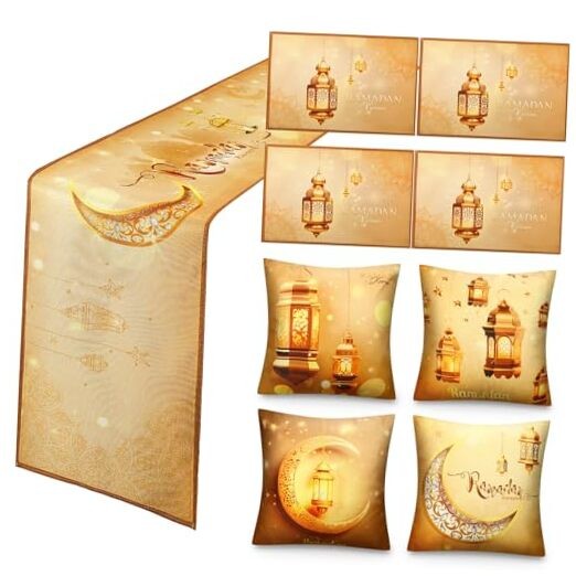9 Pack Ramadan Party Decorations Set, 1 Pc Eid Mubarak Table Crescent Style
