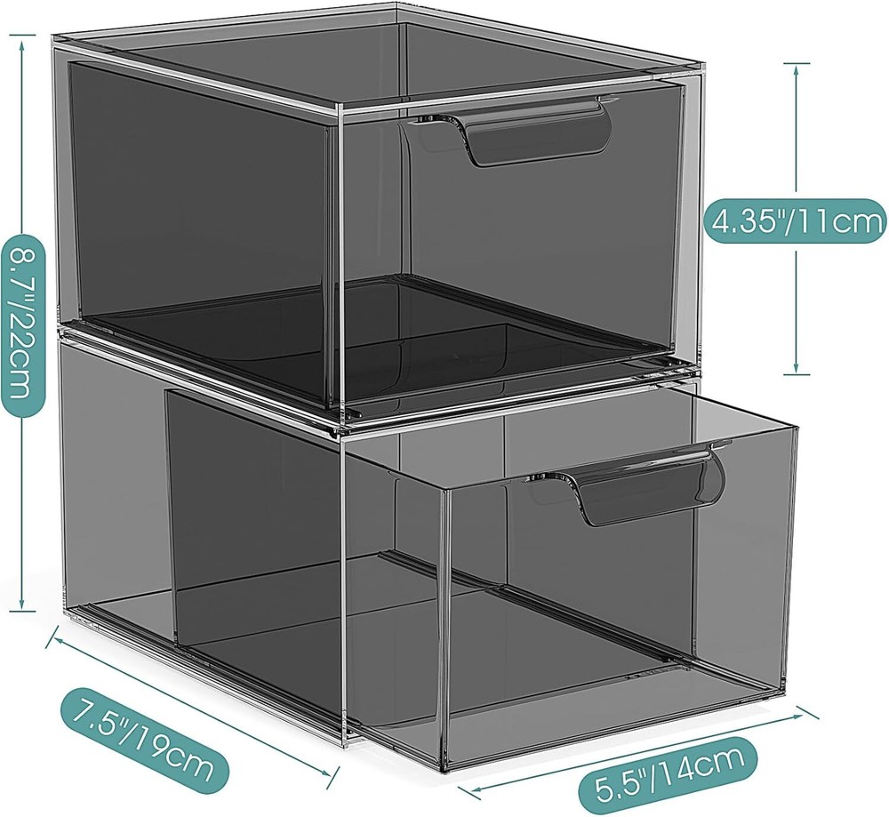 4 Pack Stackable Makeup Organizer and Storage, Acrylic 4 Pack, Black