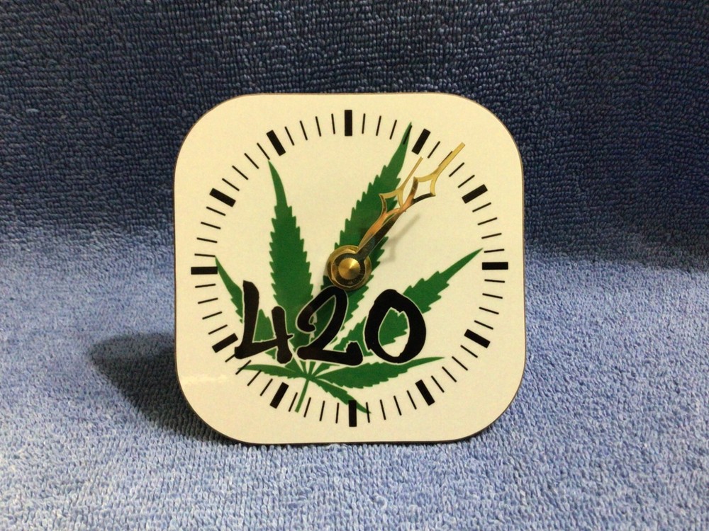 420 Marijuana Leaf Desk Clock 4"