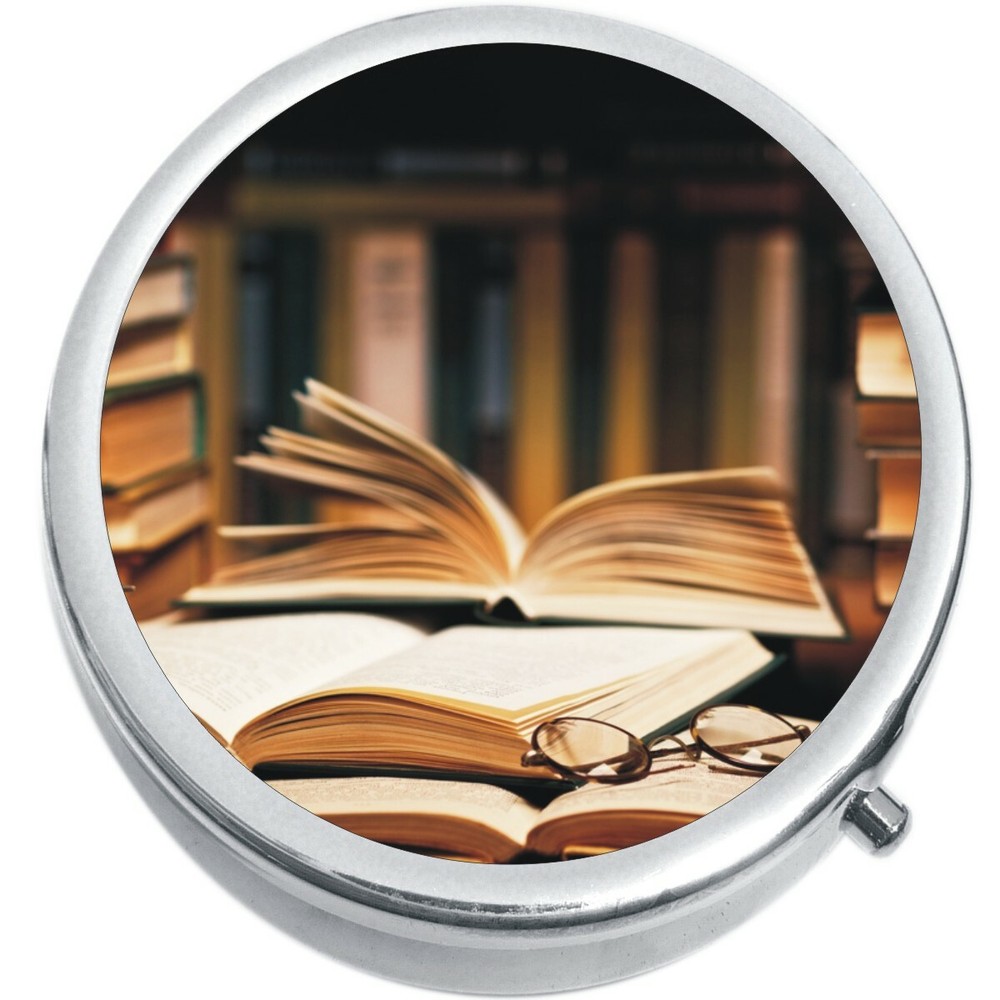 Books Library Medicine Vitamin Compact Pill Box