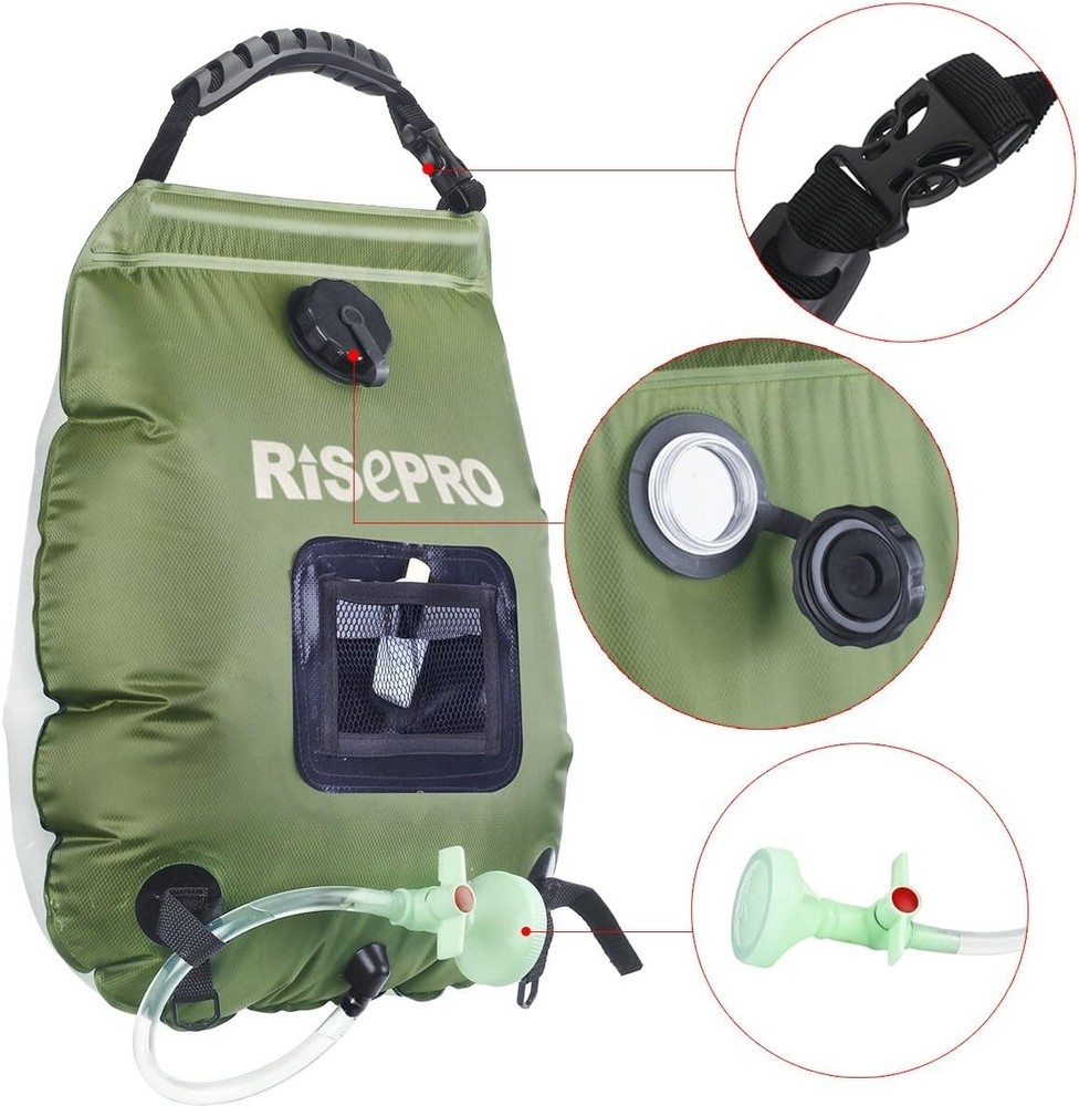 Portable 5 Gallon Camping Shower Bag - Quick Heating & Temperature Control