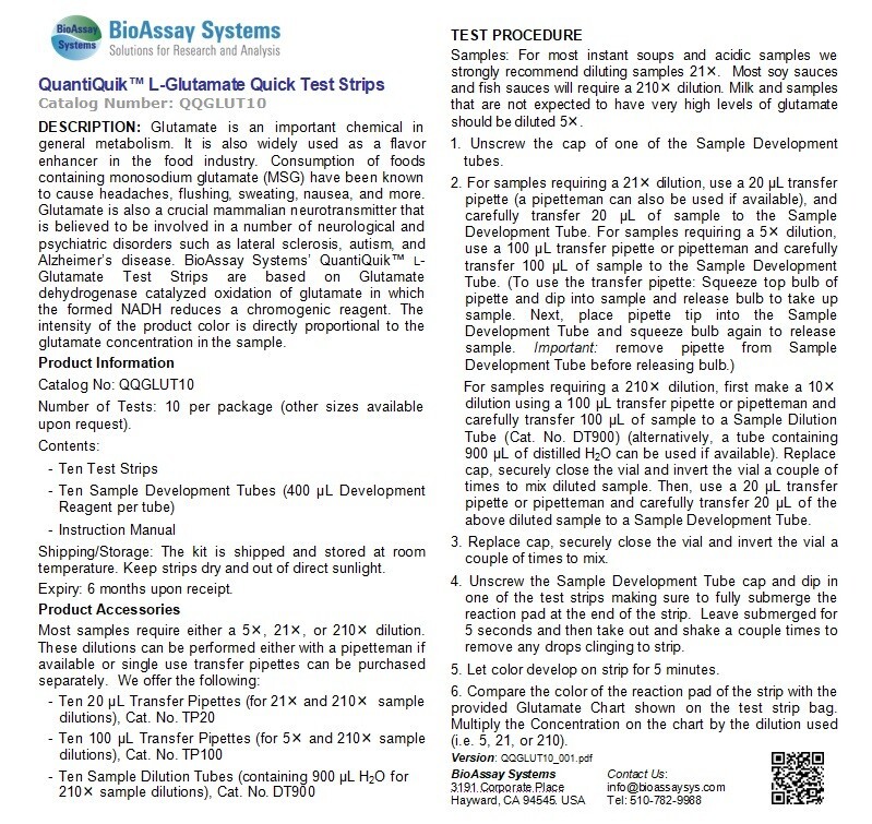L-Glutamate Quick Test Strips