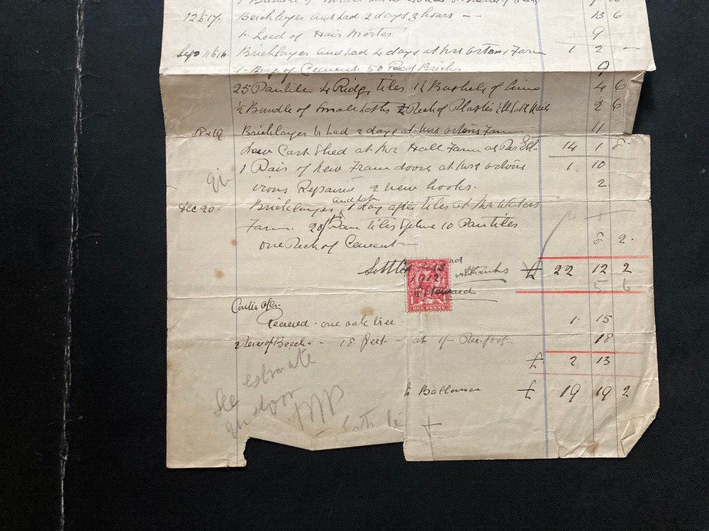 1911 Robert Steward builder & contractor Marsham paper invoice bill