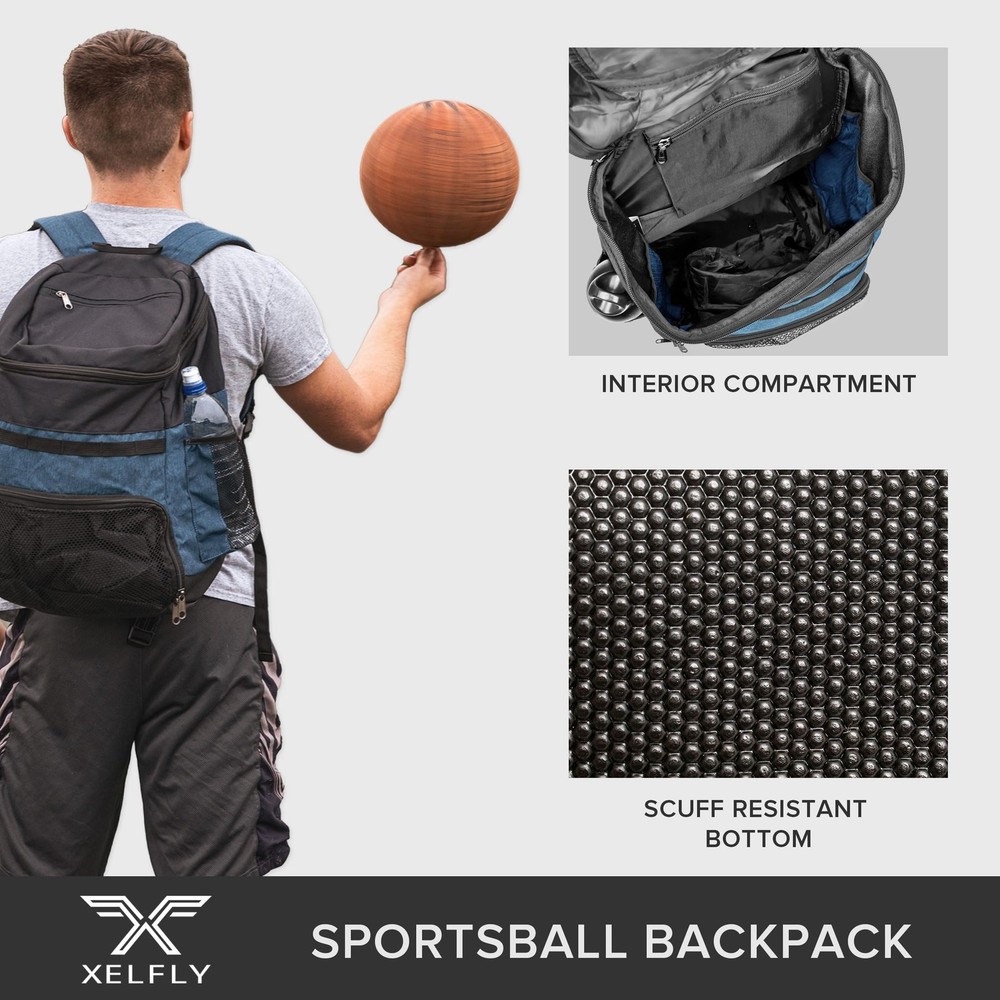 Xelfly Basketball Backpack with Ball Compartment Blue