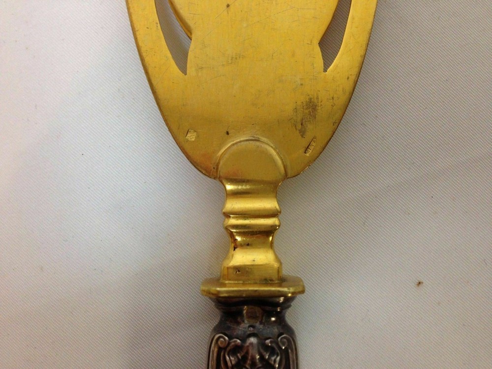 Pair of Sterling Handle Bronze Serving Spoon Cake Server Shell Motif