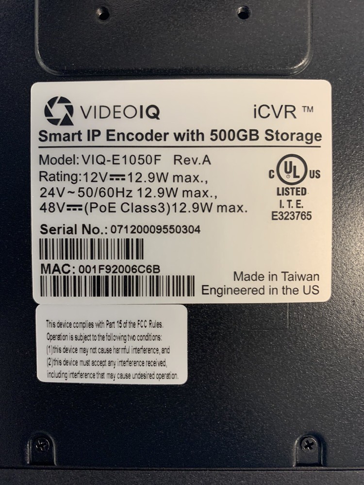 Video IQ VIQ-E1050F Single Channel Camera Encoder with 500GB HDD & Analytics
