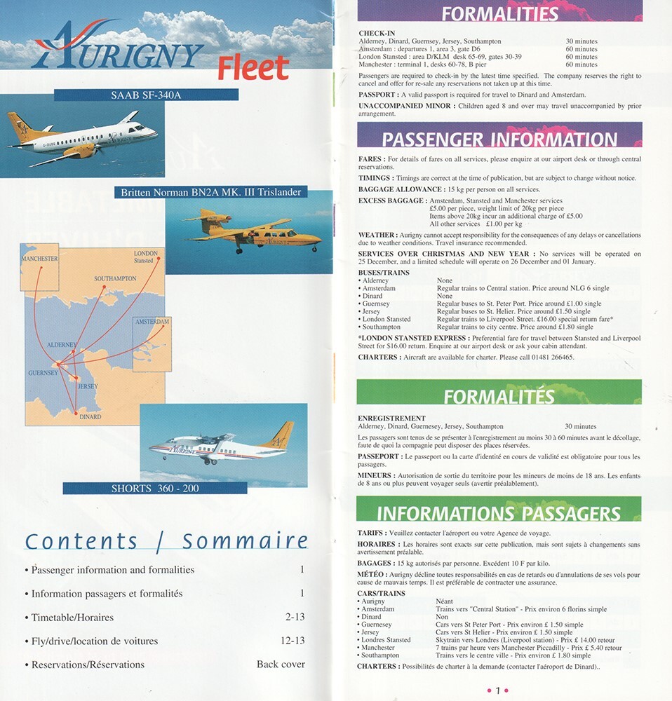 Aurigny Air Services timetable 2000/10/29