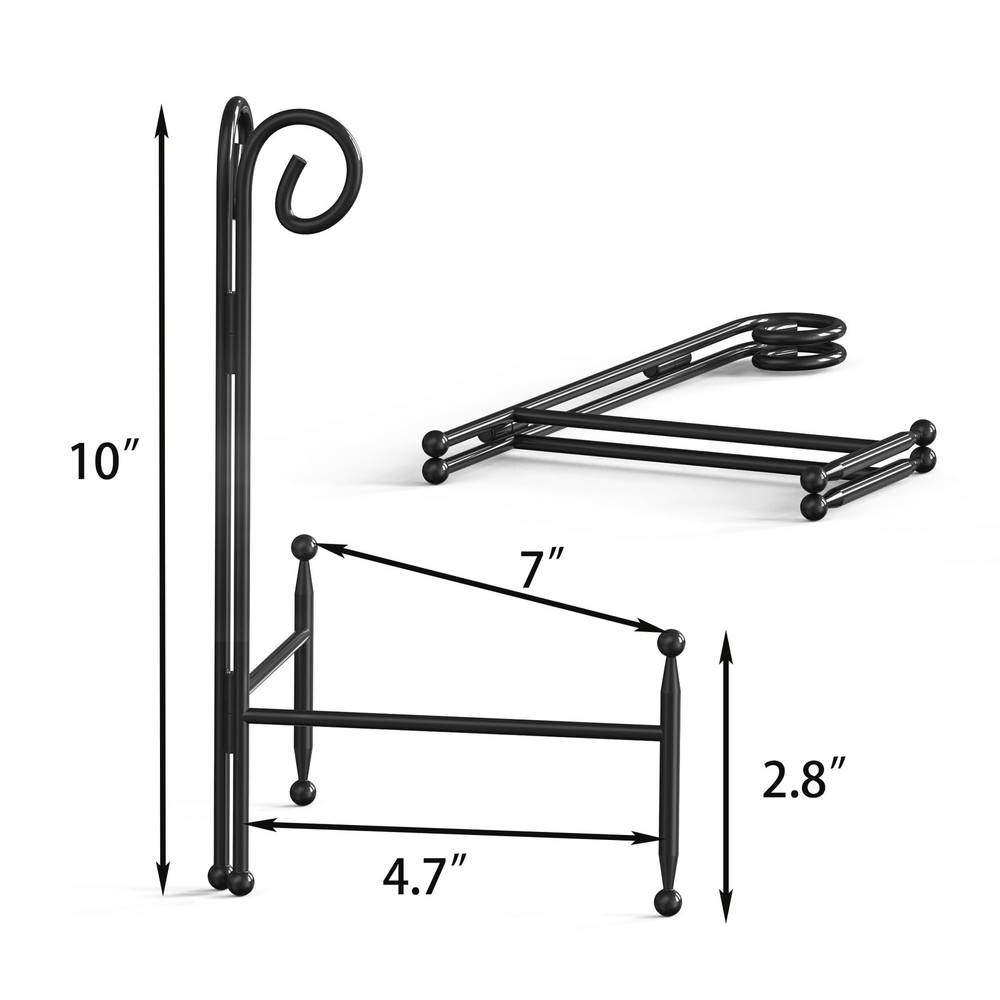HEMYLU Display Stand for Plate, Foldable Metal Plate Table, Black