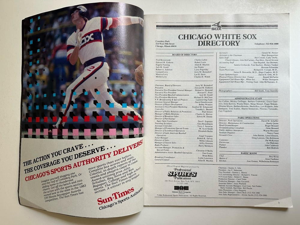 1984 Chicago White Sox vs Texas Rangers Baseball Program
