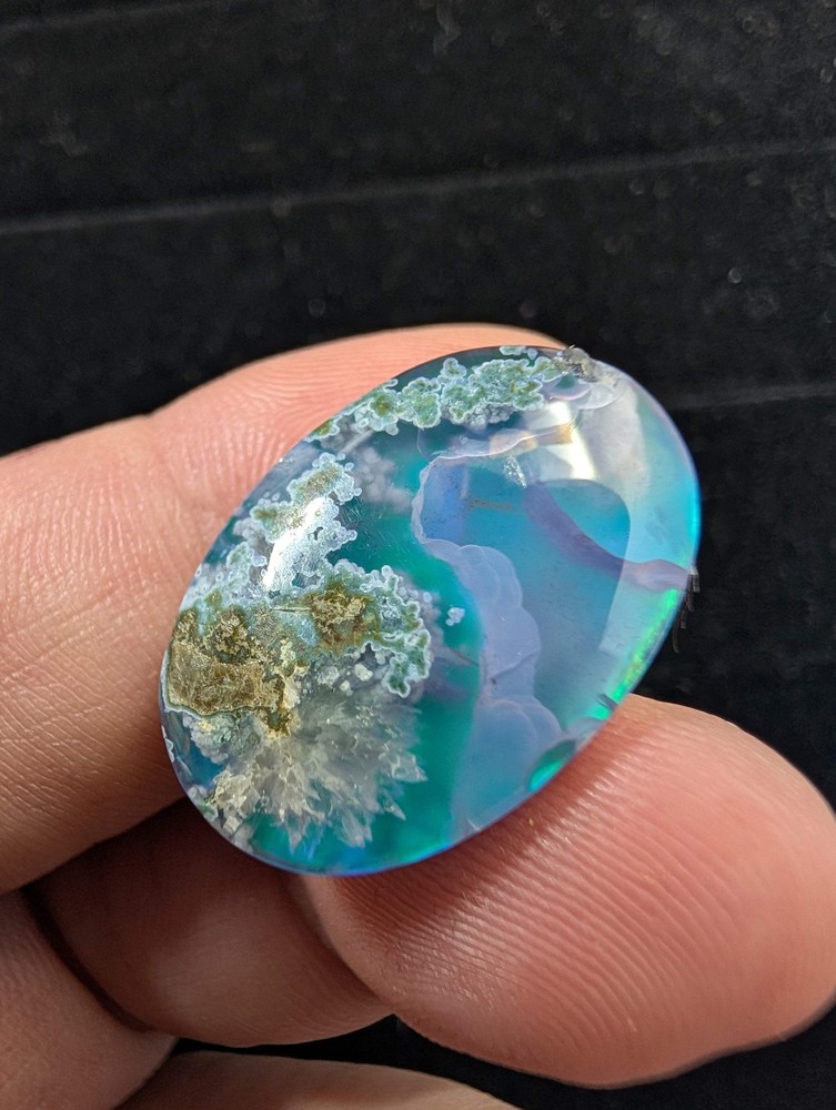 Caribbean Blue Moss Agate - Doublet Cabochon