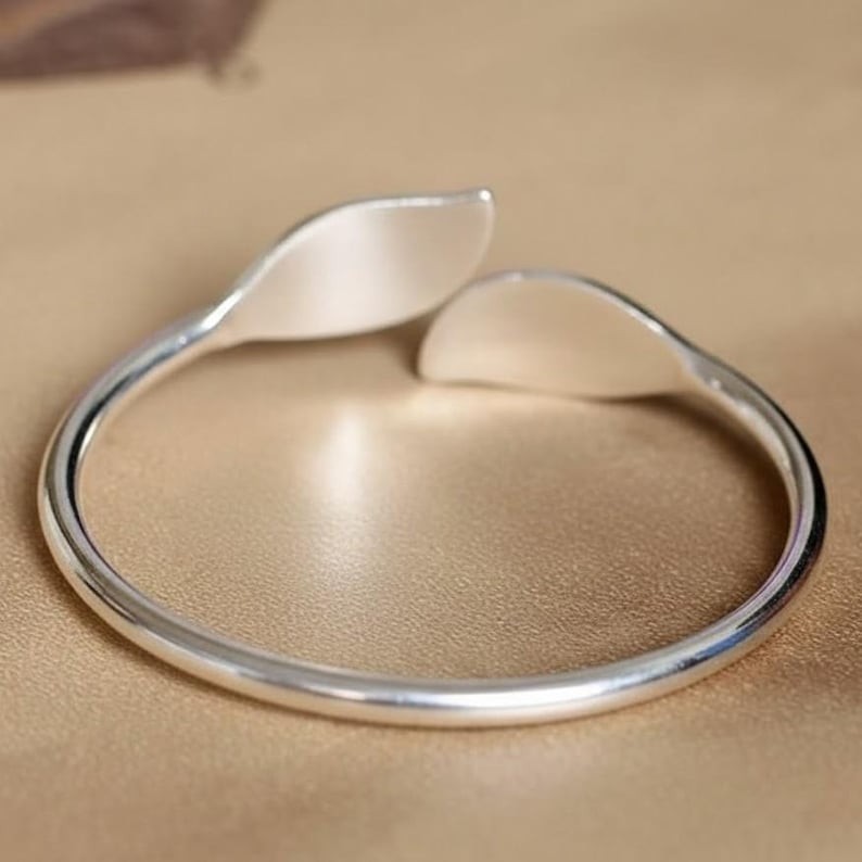 Sterling Silver Leaf Wrap Ring, Adjustable Open Leaf Band, Nature Inspired Ring,