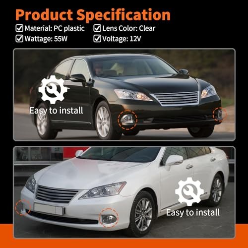Front Fog Lights Assembly Compatible with ES350 2010 2011 2012 Pair Left &