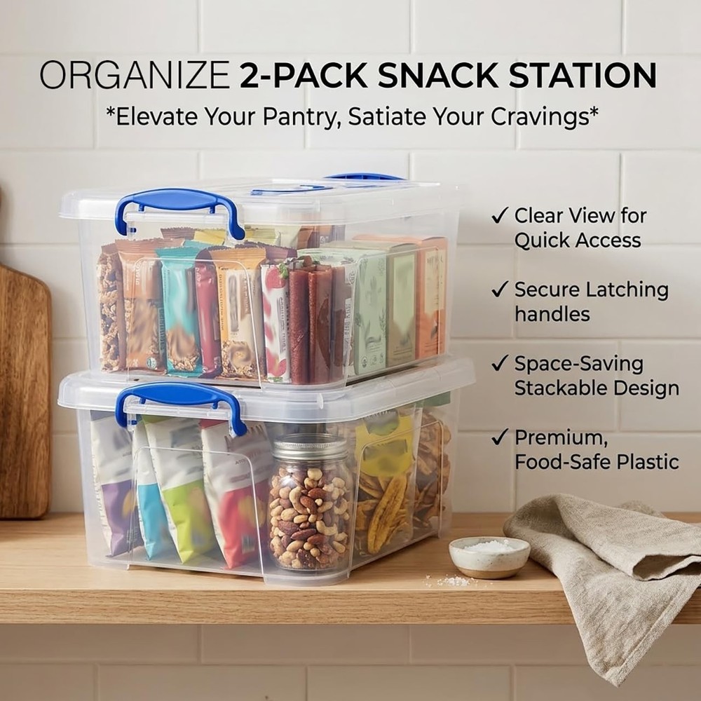 9 Quart Clear Storage Latch Bins with Lids/Handle, Plastic Clear Stackable , ...