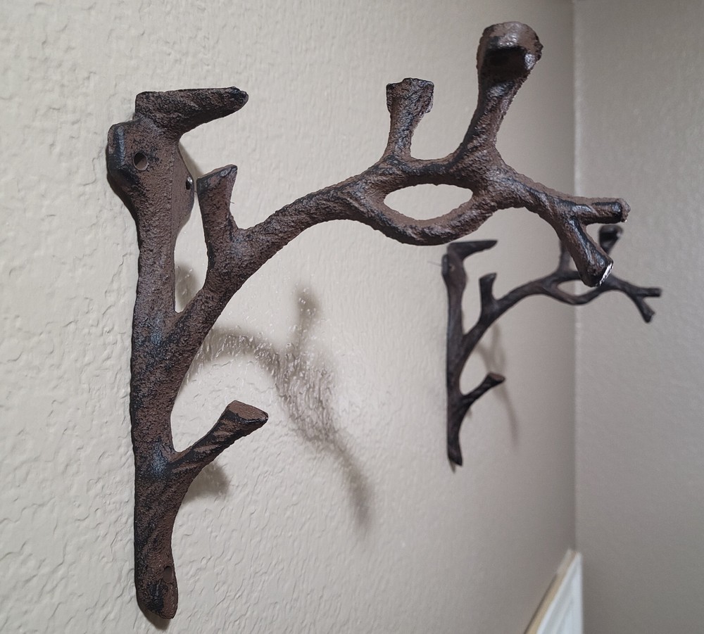 2 Rustic Cast Iron Shelf Bracket Wall Mount Hardware Brace Tree Branch Sculpture