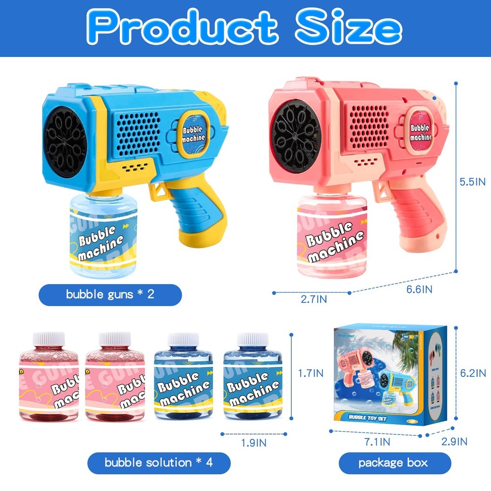 Bubble Machine 2 Pack for Kids, Automatic Light Up Bubble Blower with 4 Bottles