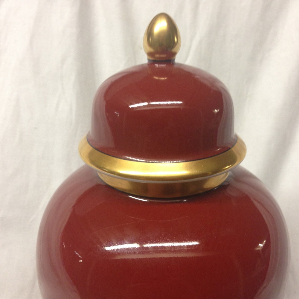 FITZ & FLOYD RENAISSANCE CINNIBAR MEDIUM GINGER JAR 8 1/8" RUST RED GOLD TRIM