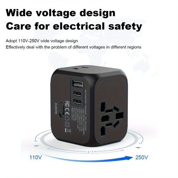Foldable European Travel Plug Adapter For 180+ Countries, Compact