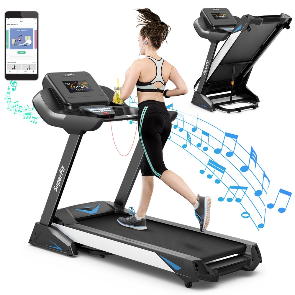 4.75HP Folding Treadmill Gym Exercise Machine w/ Auto Incline LED Screen Black