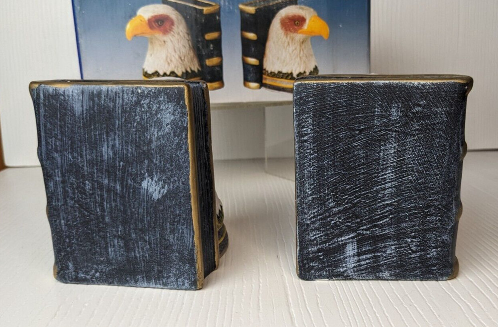 Vintage Bookends Featuring Bald Eagles. Painted Molded Ceramic. 4”H. flawed