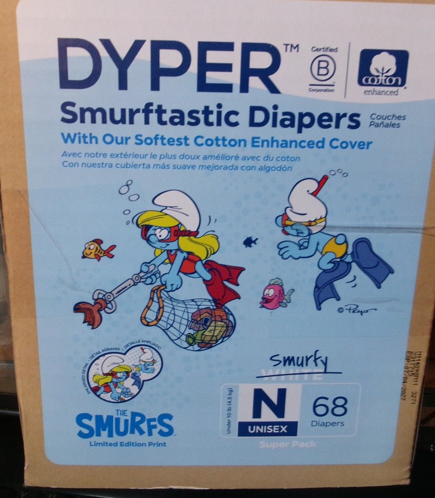 DYPER Smurftastic Disposable Diapers-Newborn 68 count