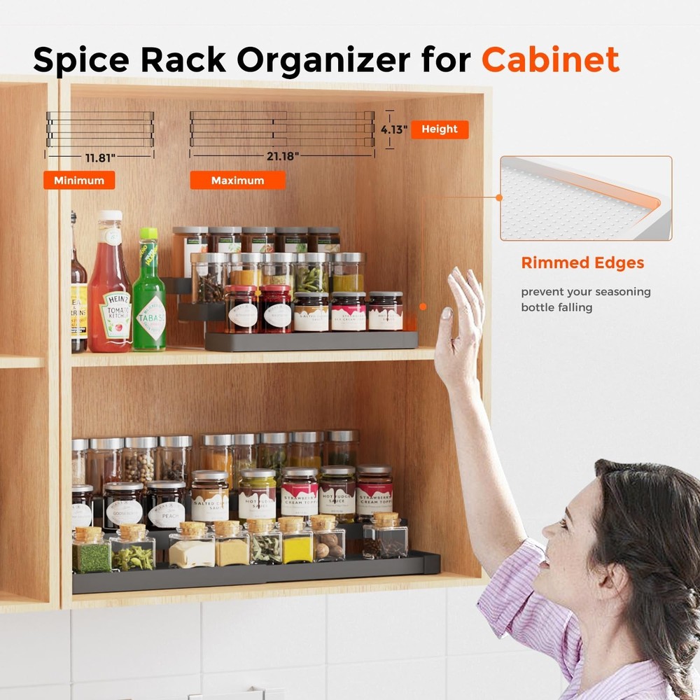 Expandable Spice Rack Organizer - 3 Tier Adjustable Spice Organizer for Cabin...