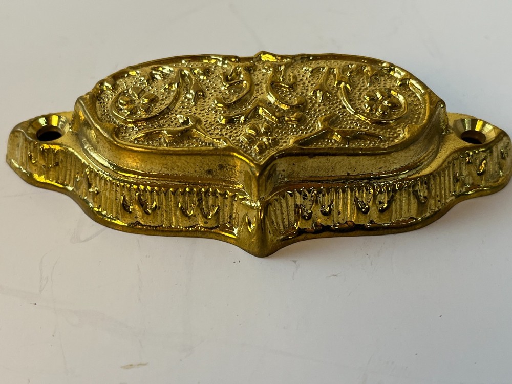 Vintage Metal Bin Pull Drawer Hardware Handle Victorian Ornate Gold 4"