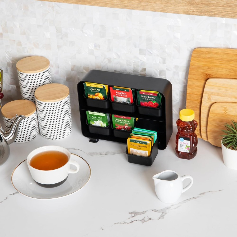Elegant Kitchen Tea Bag Organizer: 6-Drawer Storage for Clutter-Free Counters