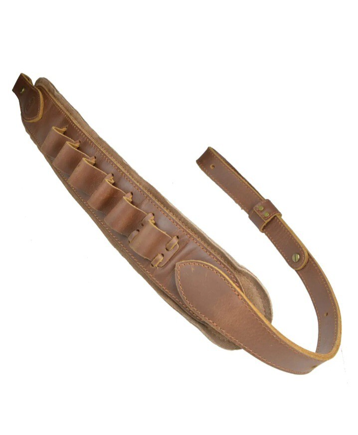 Full Leather 12 GA Shotgun Shell Strap Brown