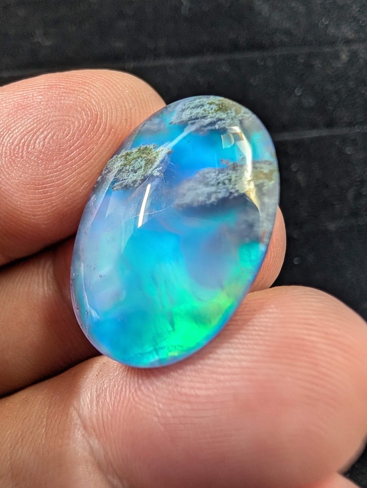 Caribbean Blue Moss Agate - Doublet Cabochon