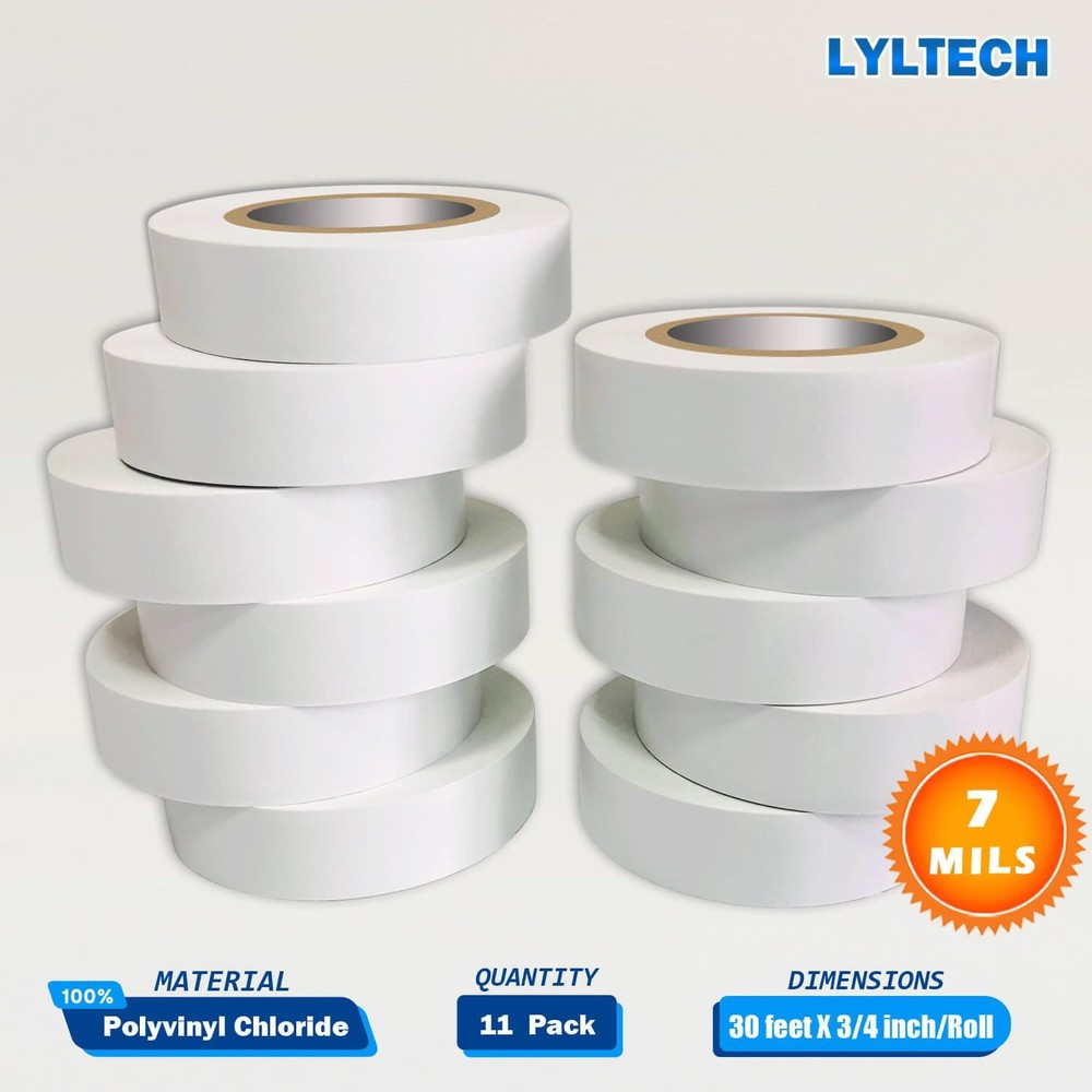 LYLTECH White Electrical Tape 8Rolls, 7mils x 3/4 in x 30 ft, Flame